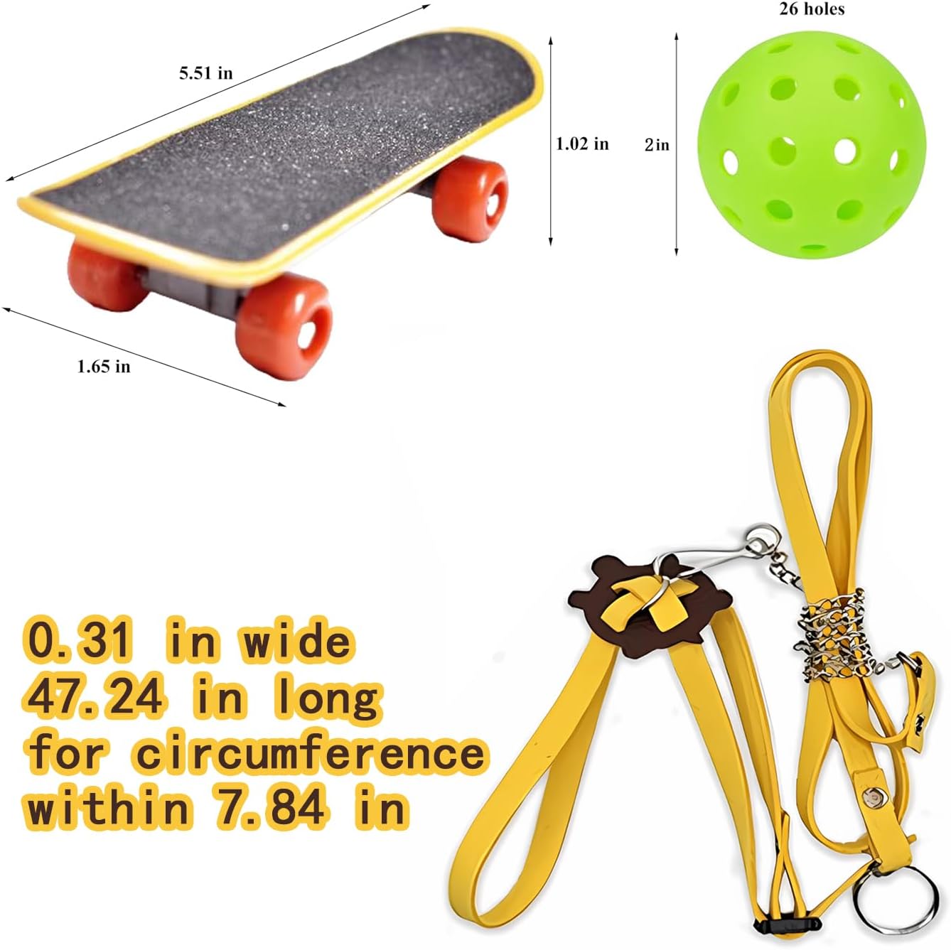 Turtles Playing and Training Toys Set, 1 Adjustable Tortoise Leash 2 Reptile Skateboards 2 Treat Ball, Turtle Fast Skate Accessory Funny Pet Mini Walking Skateboards for Parrot(Yellow Small)