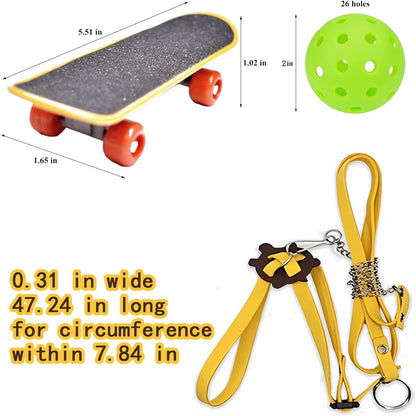 Turtles Playing and Training Toys Set, 1 Adjustable Tortoise Leash 2 Reptile Skateboards 2 Treat Ball, Turtle Fast Skate Accessory Funny Pet Mini Walking Skateboards for Parrot(Yellow Small)