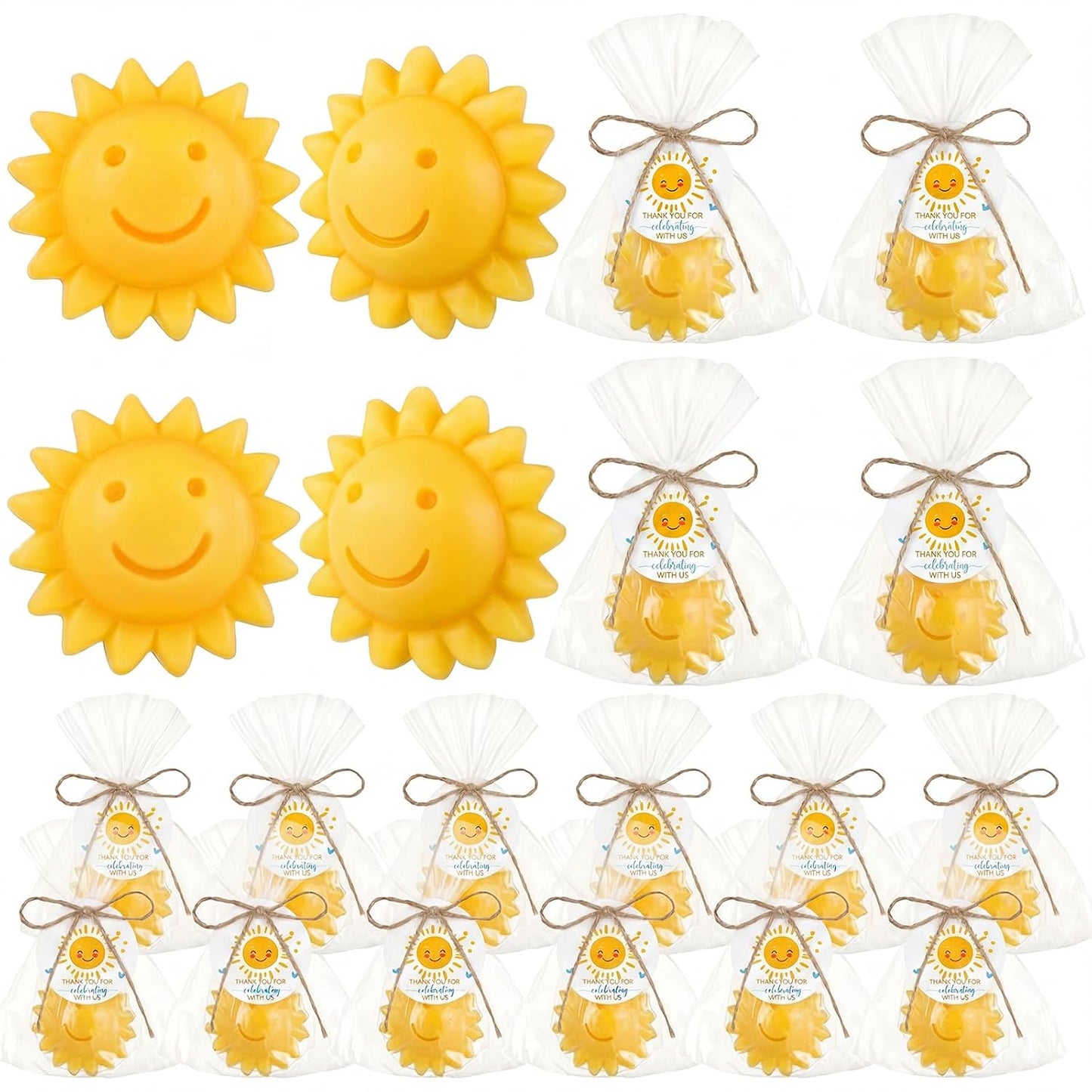 20 Pcs Sunflower Soap Here Comes the Son Baby Shower Favors Mini Sun Soap Party Favors Handmade Gifts with Thank You Card for Guest Wedding Baby Shower Birthday Party (Yellow)