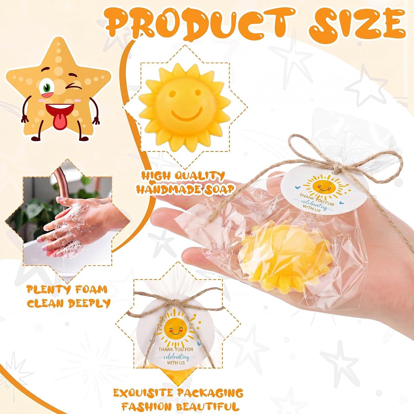 20 Pcs Sunflower Soap Here Comes the Son Baby Shower Favors Mini Sun Soap Party Favors Handmade Gifts with Thank You Card for Guest Wedding Baby Shower Birthday Party (Yellow)