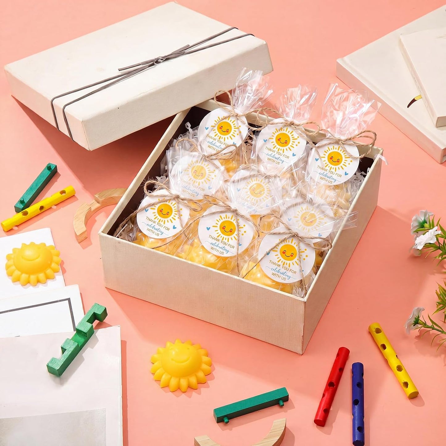20 Pcs Sunflower Soap Here Comes the Son Baby Shower Favors Mini Sun Soap Party Favors Handmade Gifts with Thank You Card for Guest Wedding Baby Shower Birthday Party (Yellow)