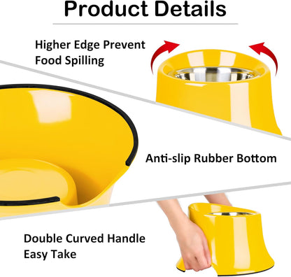 Dog Bowls,Non-Slip with Elevated Dog Bowls, High Capacity Tilted Dog Bowl, Dog Bowls for Small Size Dogs S/1 Cup Yellow