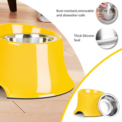 Dog Bowls,Non-Slip with Elevated Dog Bowls, High Capacity Tilted Dog Bowl, Dog Bowls for Small Size Dogs S/1 Cup Yellow