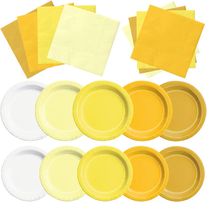 Yellow Birthday Decorations - 60pcs Light Yellow Plates and Napkin Gradient Disposable Tableware for Birthday,Baby Shower,Wedding