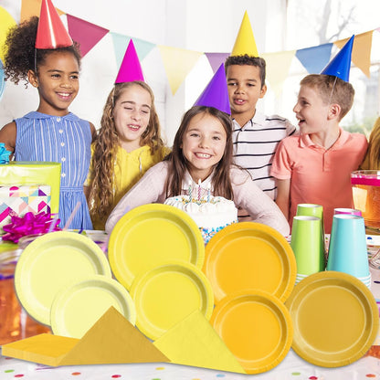 Yellow Birthday Decorations - 60pcs Light Yellow Plates and Napkin Gradient Disposable Tableware for Birthday,Baby Shower,Wedding