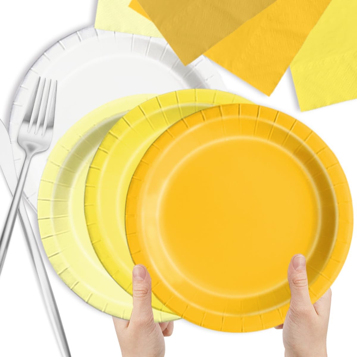 Yellow Birthday Decorations - 60pcs Light Yellow Plates and Napkin Gradient Disposable Tableware for Birthday,Baby Shower,Wedding