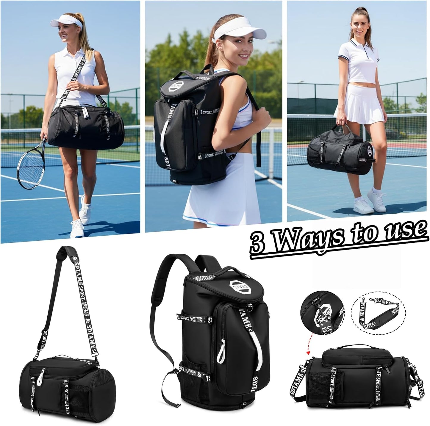 SDTAME Gym Duffel Backpack with Shoe Pocket & Laptop Sleeve