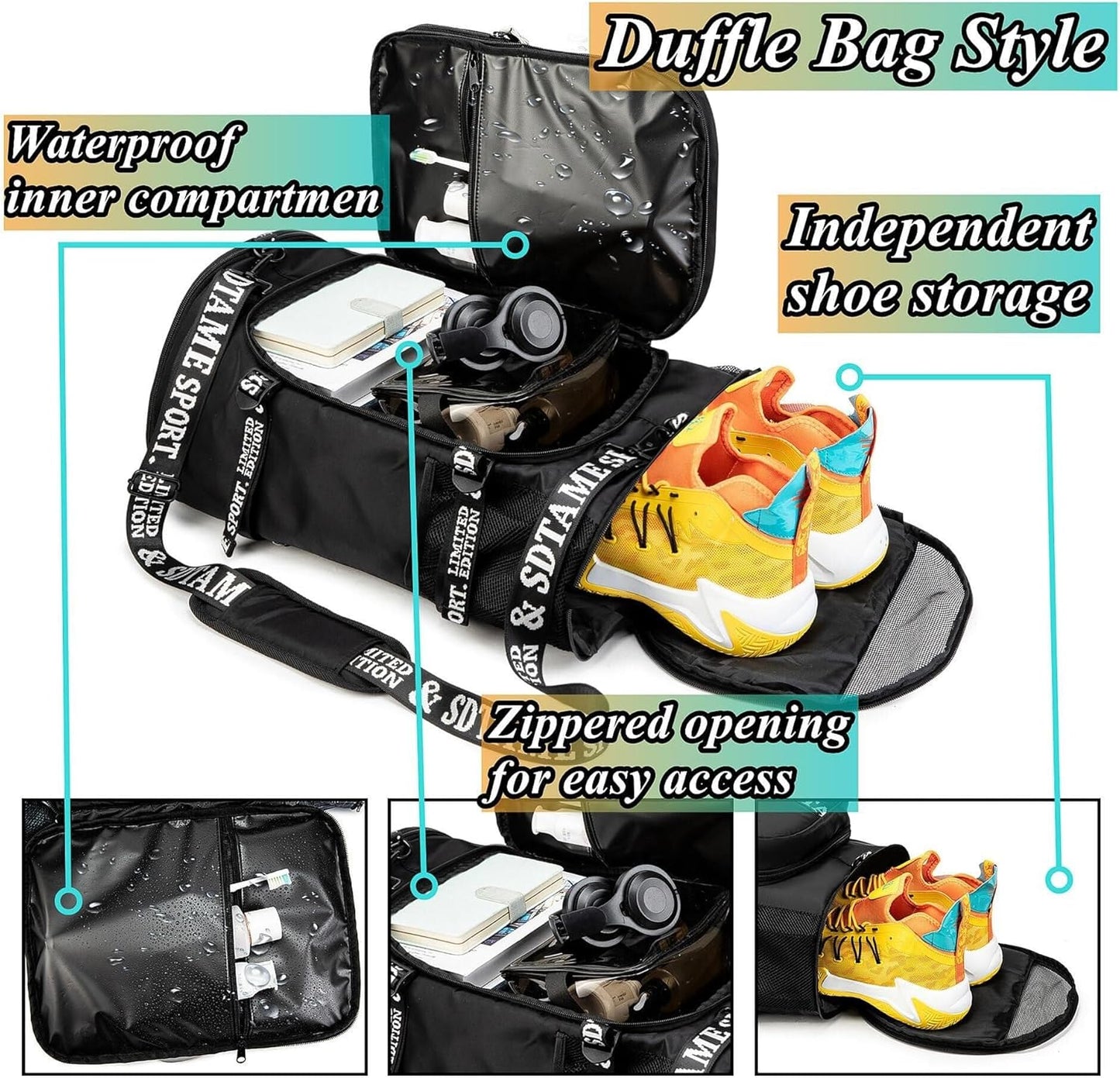 SDTAME Gym Duffel Backpack with Shoe Pocket & Laptop Sleeve