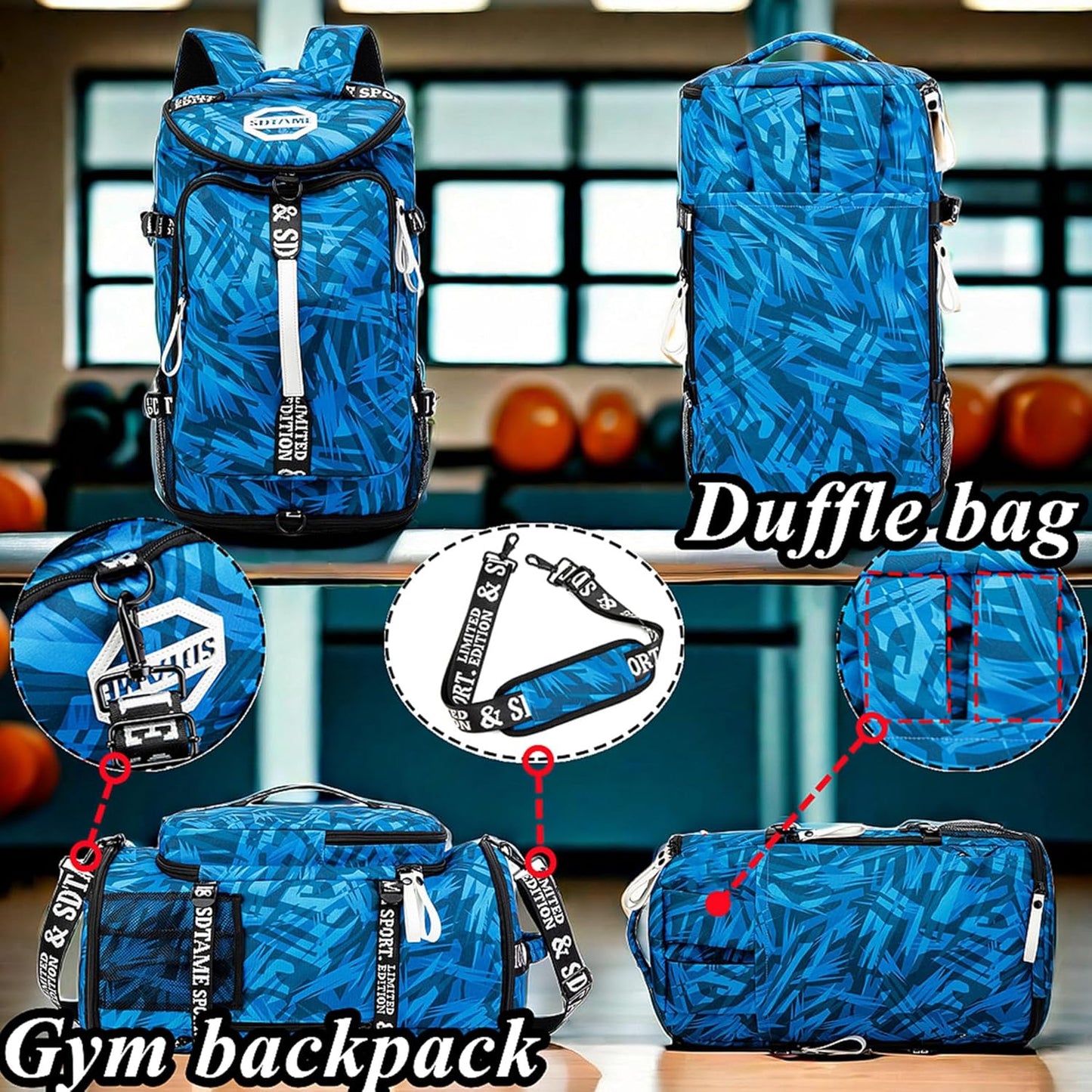 SDTAME Gym Duffel Backpack with Shoe Pocket & Laptop Sleeve
