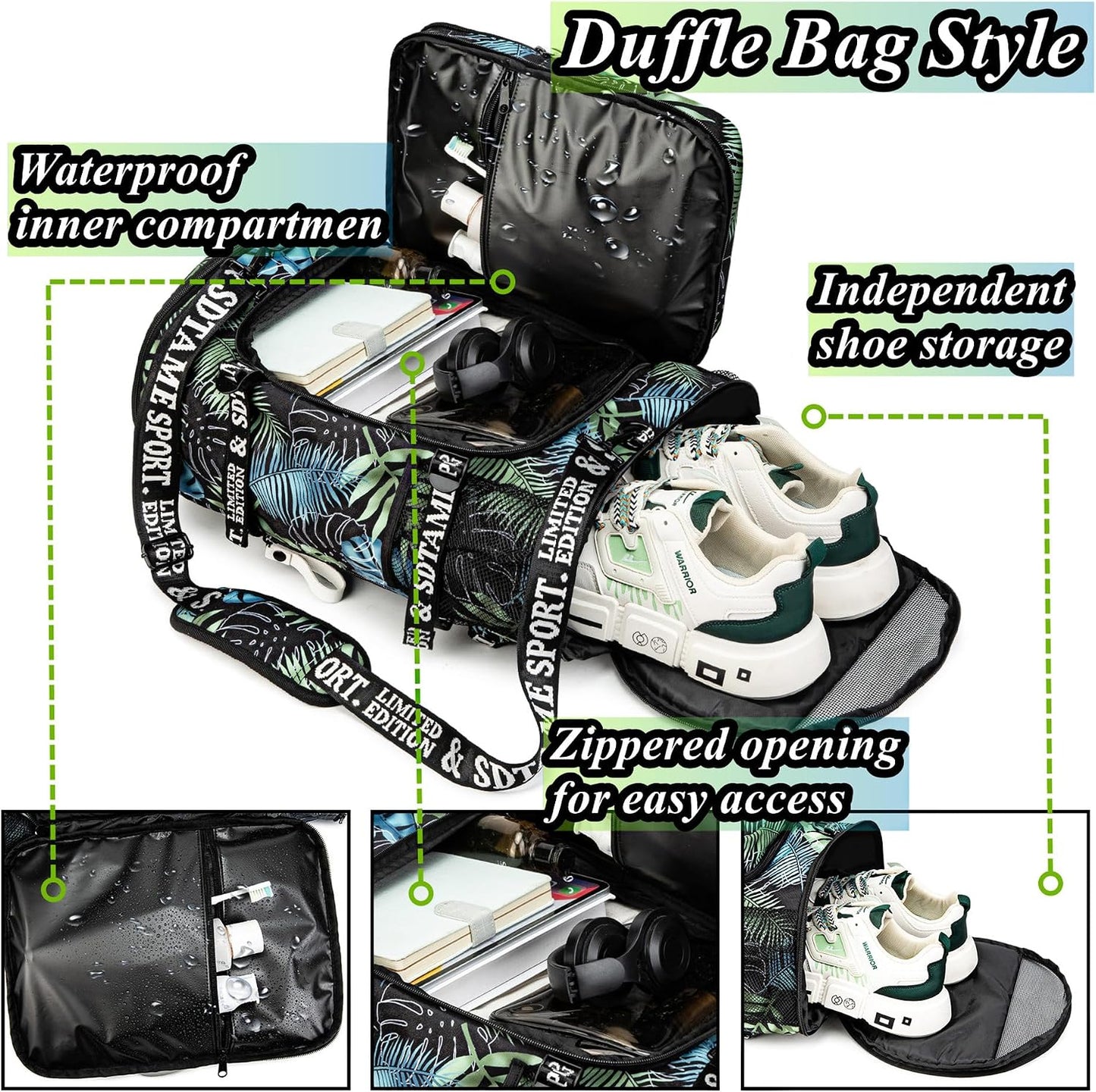 SDTAME Gym Duffel Backpack with Shoe Pocket & Laptop Sleeve