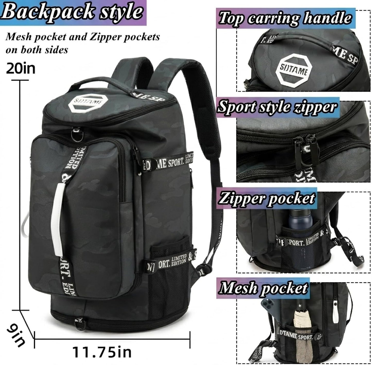 SDTAME Gym Duffel Backpack with Shoe Pocket & Laptop Sleeve