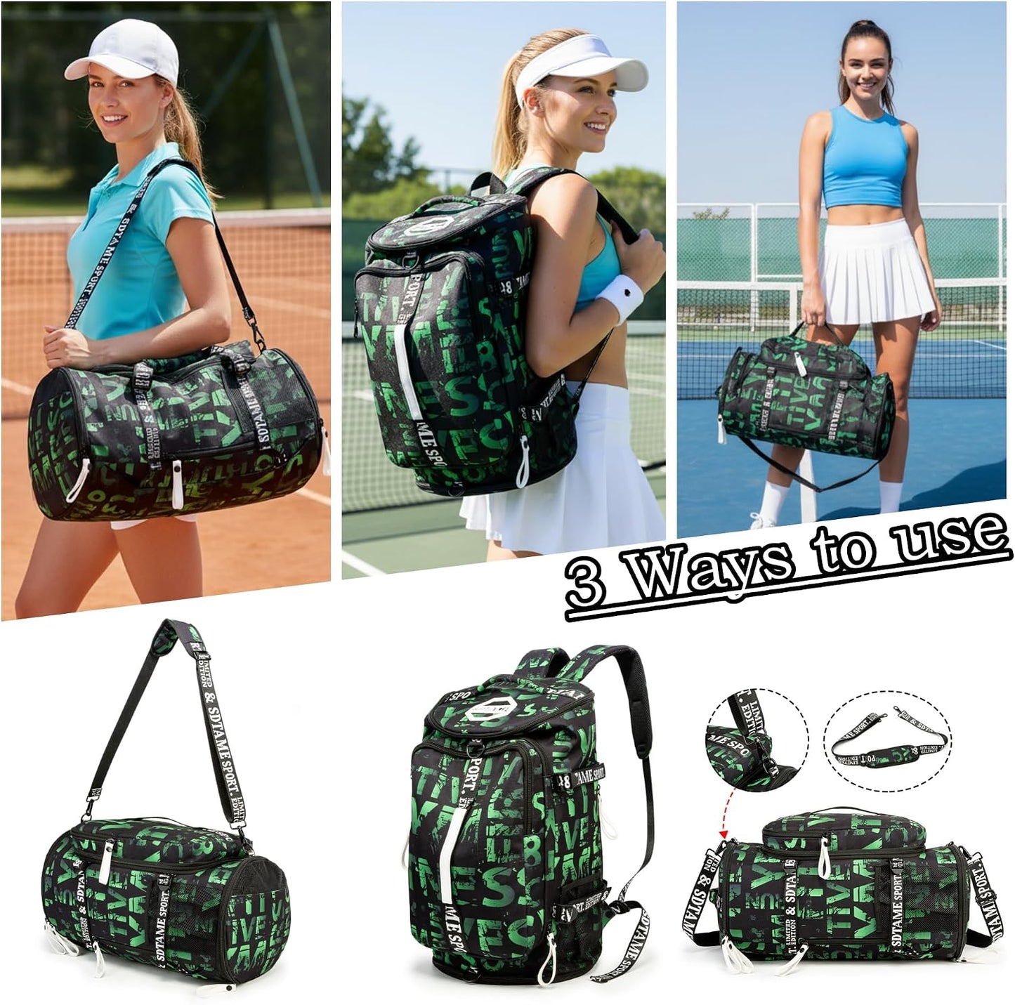 SDTAME Gym Duffel Backpack with Shoe Pocket & Laptop Sleeve