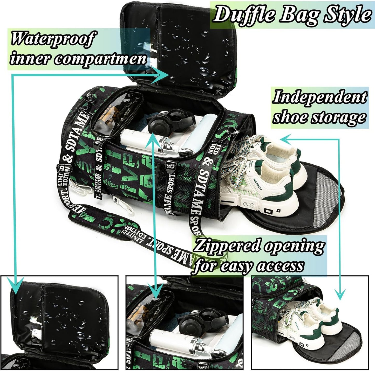 SDTAME Gym Duffel Backpack with Shoe Pocket & Laptop Sleeve