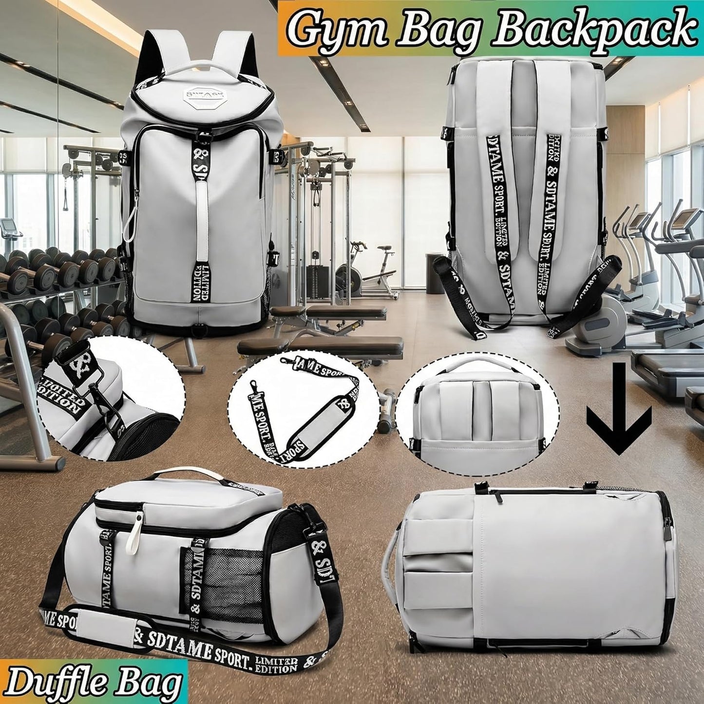 SDTAME Gym Duffel Backpack with Shoe Pocket & Laptop Sleeve