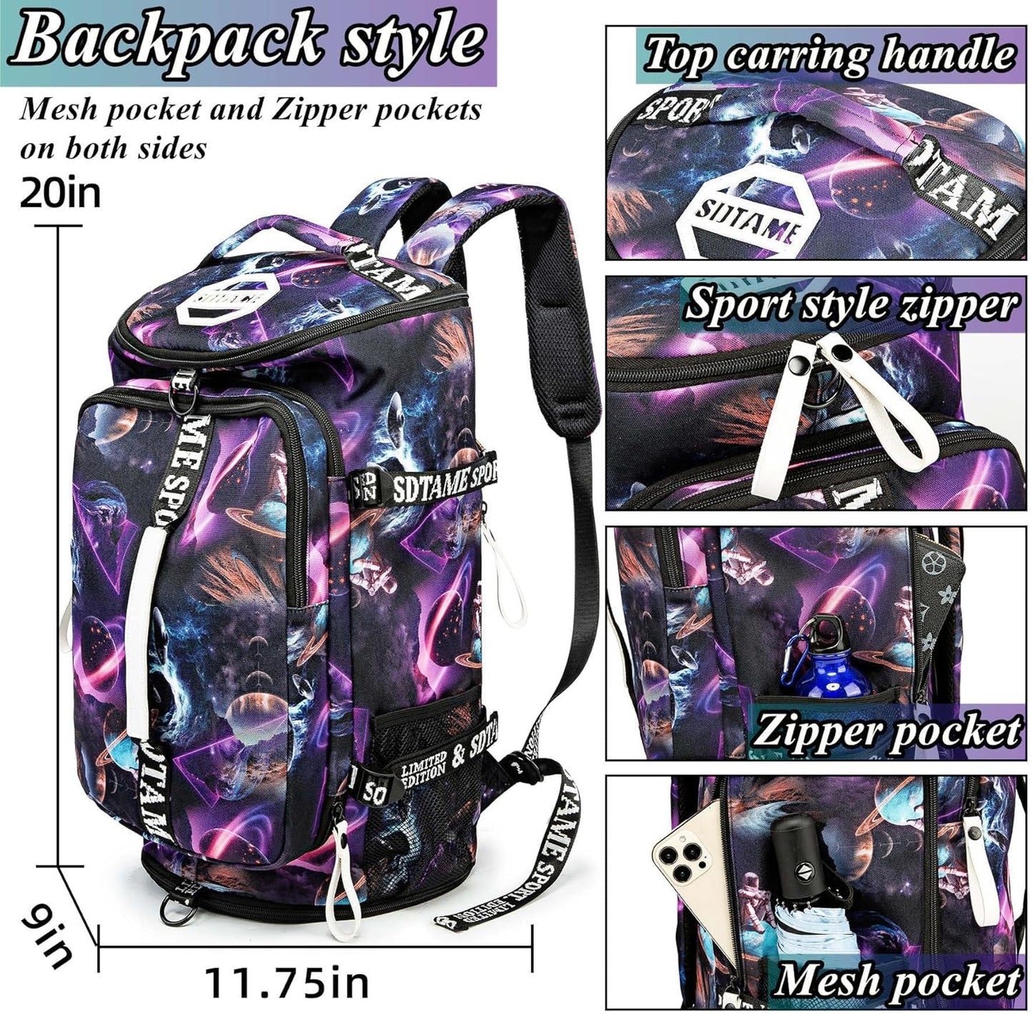 SDTAME Gym Duffel Backpack with Shoe Pocket & Laptop Sleeve