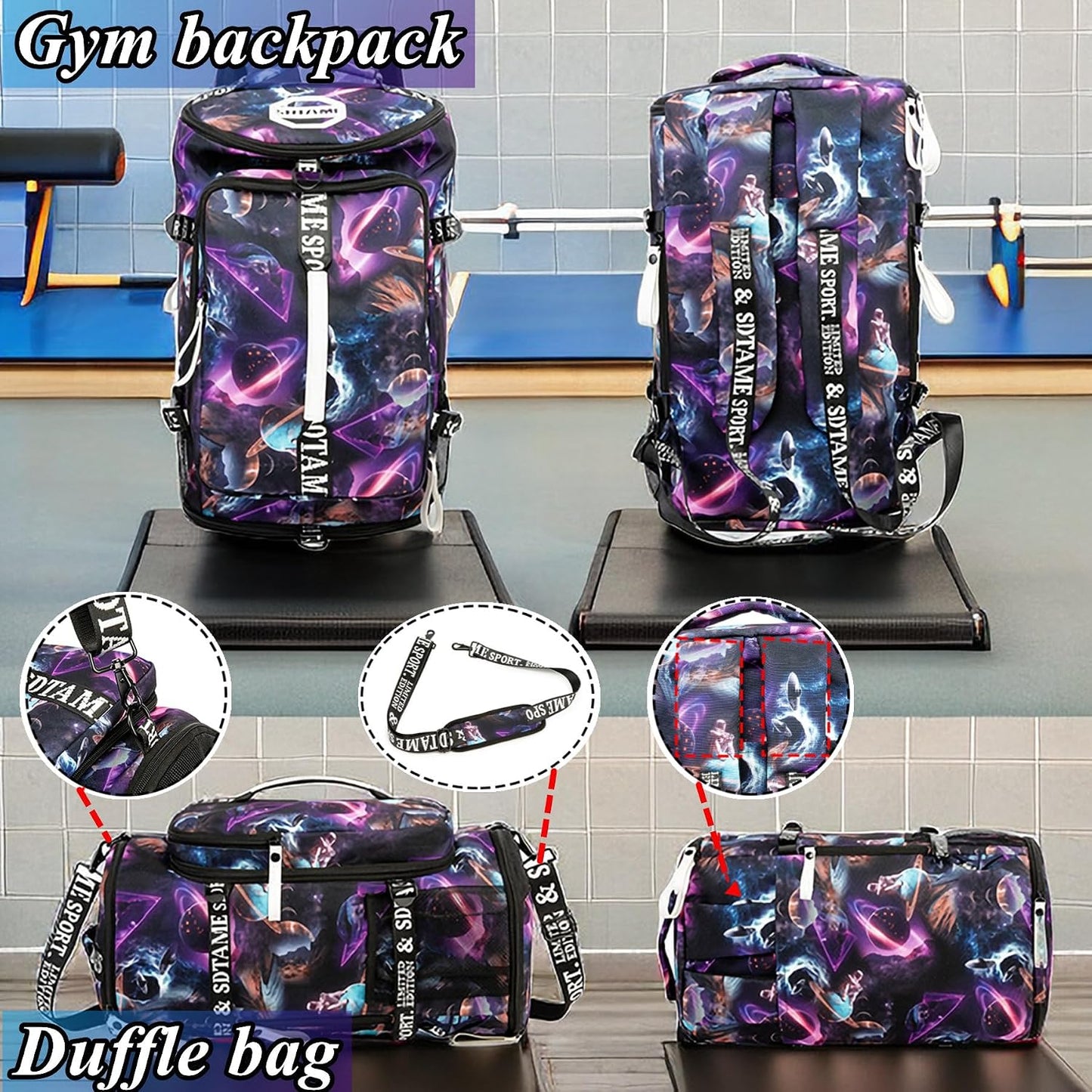 SDTAME Gym Duffel Backpack with Shoe Pocket & Laptop Sleeve