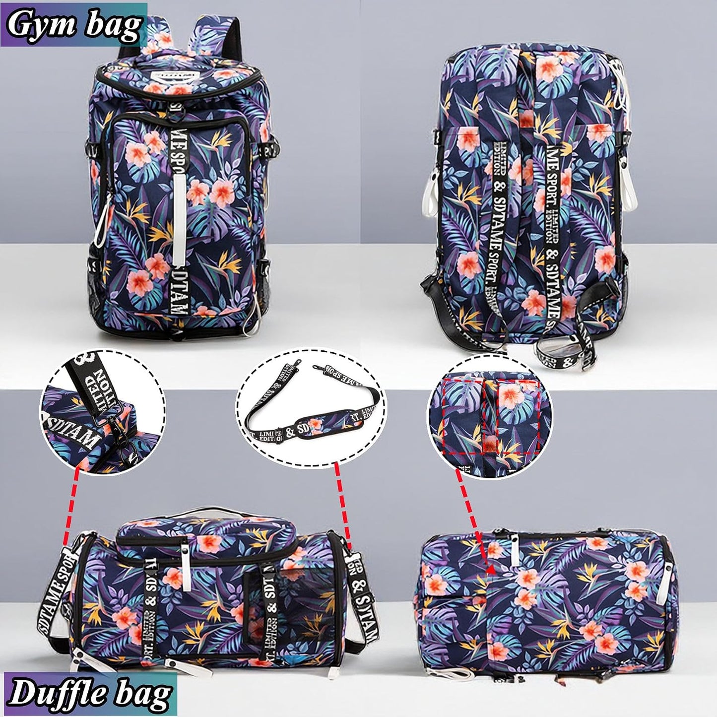 SDTAME Gym Duffel Backpack with Shoe Pocket & Laptop Sleeve