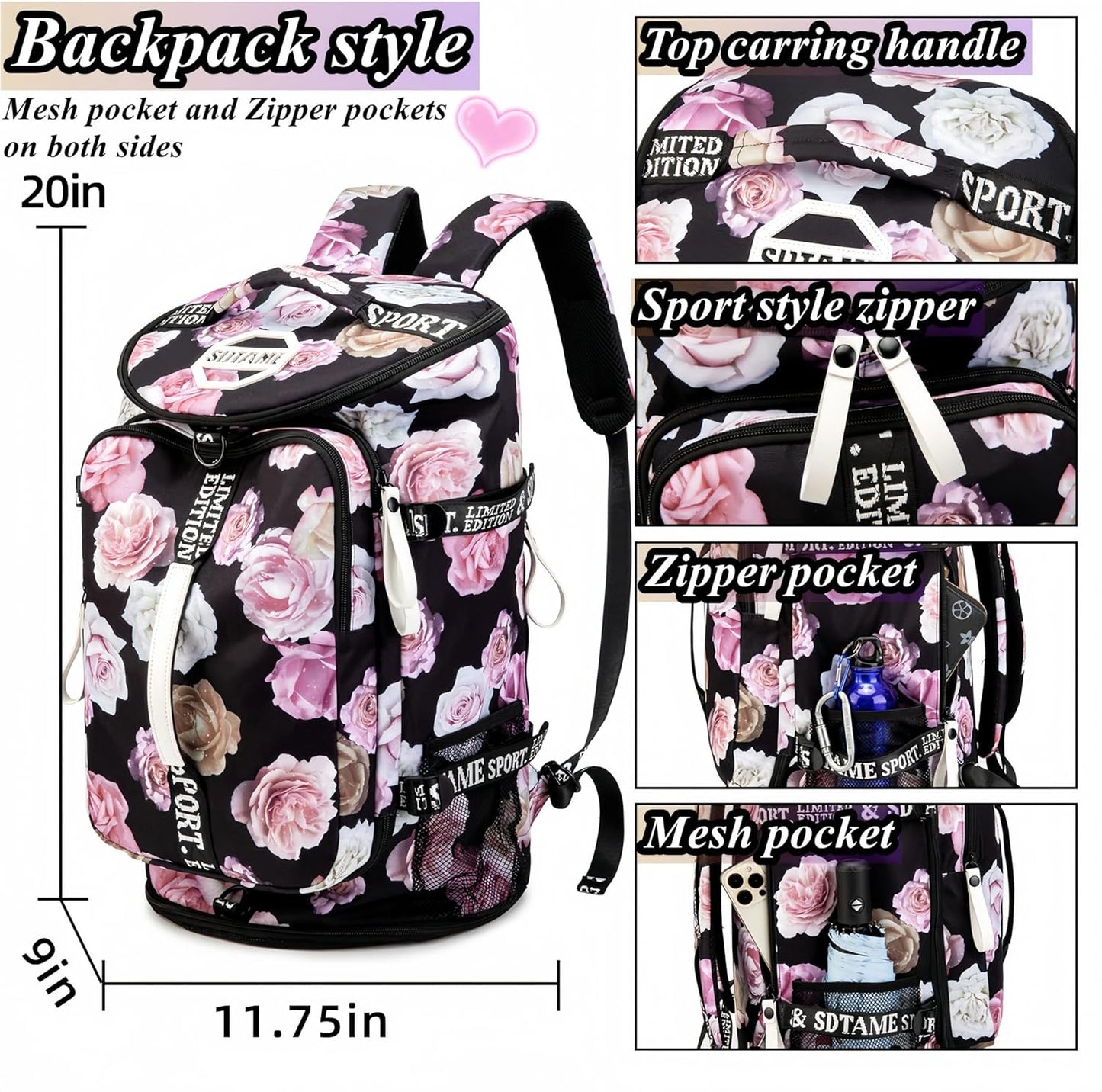 SDTAME Gym Duffel Backpack with Shoe Pocket & Laptop Sleeve