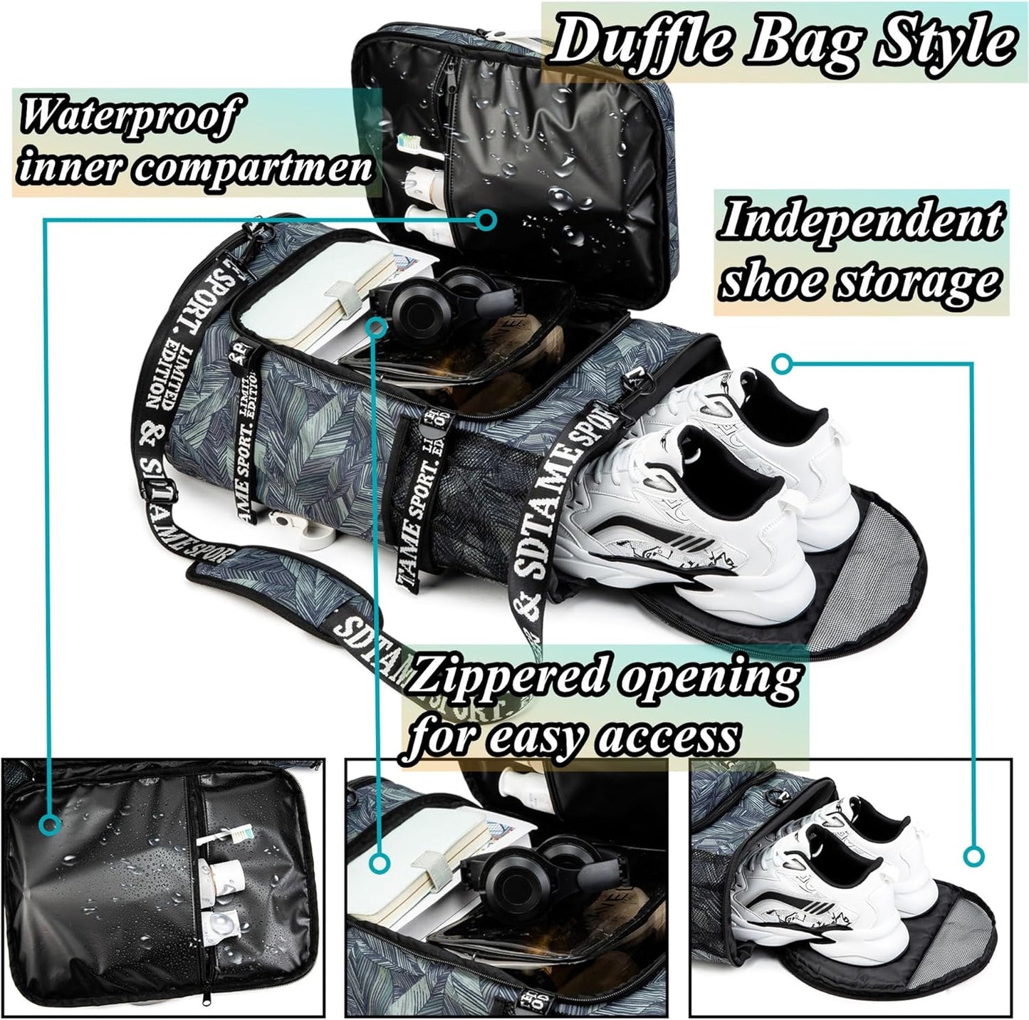 SDTAME Gym Duffel Backpack with Shoe Pocket & Laptop Sleeve