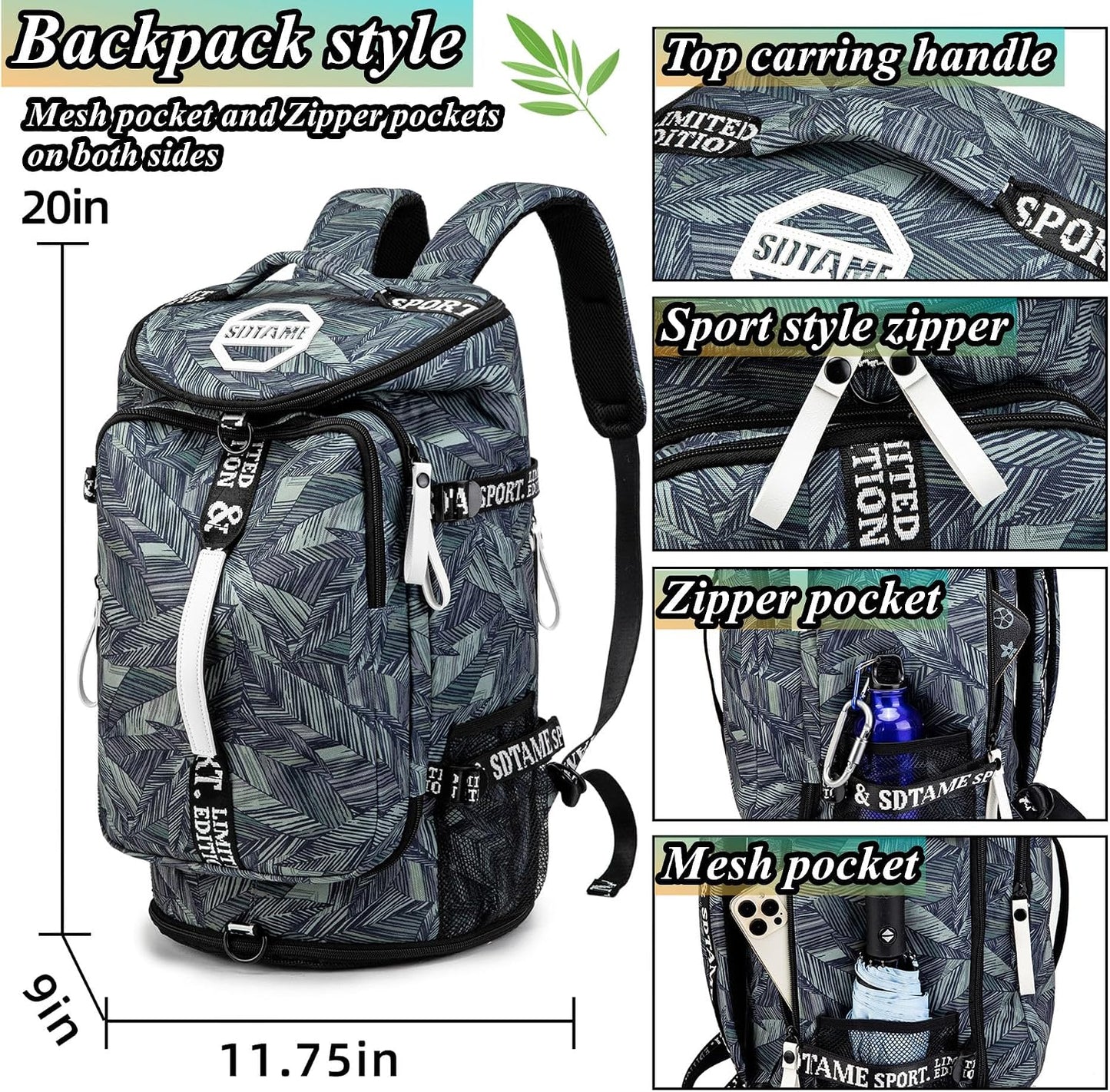 SDTAME Gym Duffel Backpack with Shoe Pocket & Laptop Sleeve
