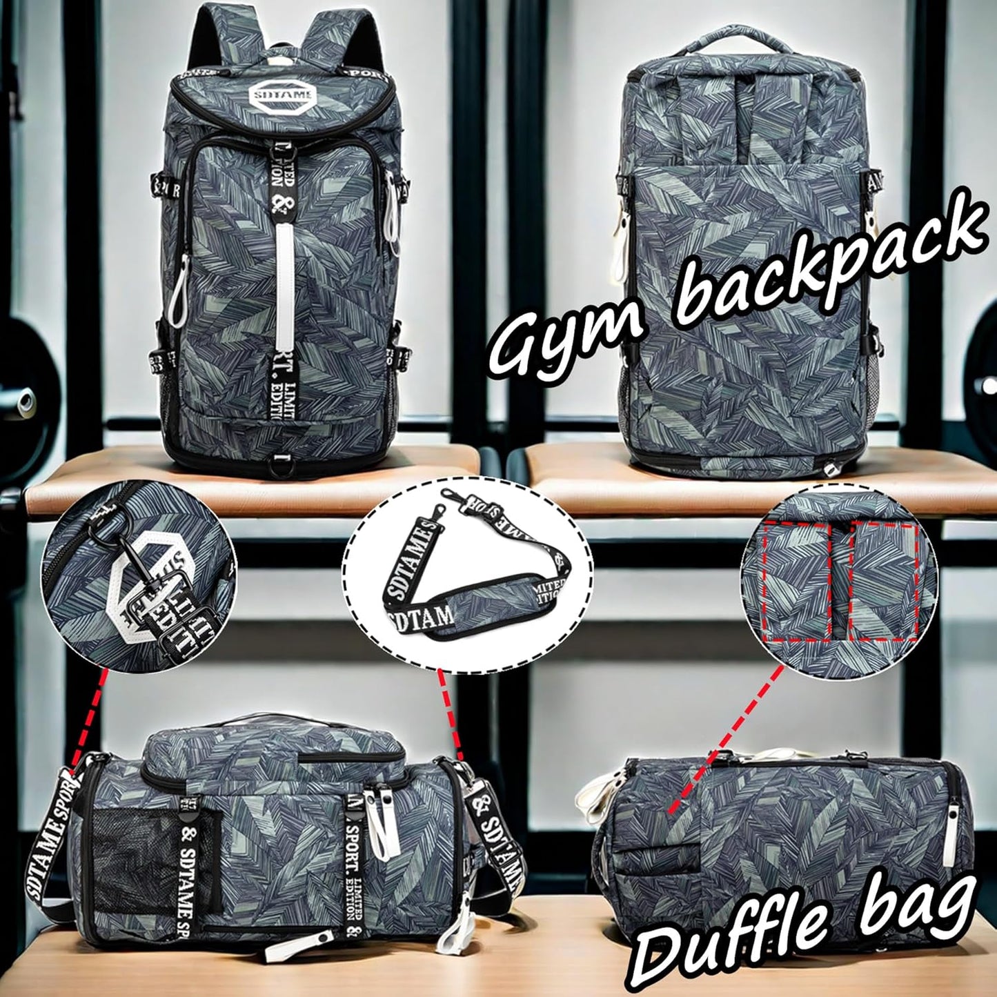 SDTAME Gym Duffel Backpack with Shoe Pocket & Laptop Sleeve
