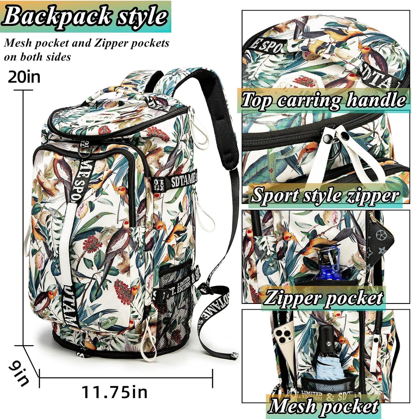 SDTAME Gym Duffel Backpack with Shoe Pocket & Laptop Sleeve