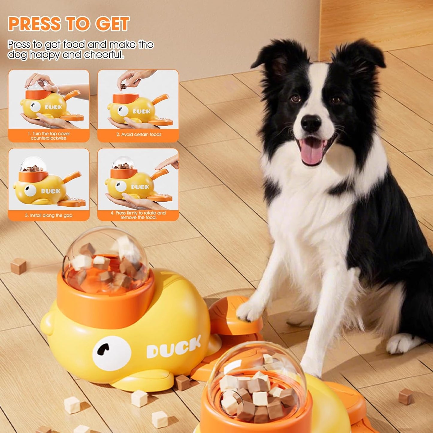 Cat Puzzle Treat Dispenser,Interactive Dog Puzzle Treat Feeder,Duck-Shaped Puzzle Toy Prevents Bloating,Food Puzzle Slow Feeder Adjustable Food Outlet for Small Cats,Dogs,Other Pets (Yellow)