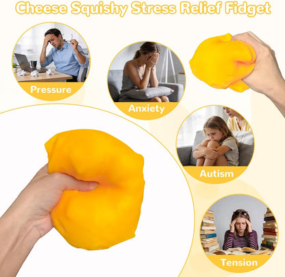 Yellow Jumbo 3.94in Cheese Squishy Fidget Toys, Soft Squeeze Cheese Block, Soft Novelty Toy, Sensory Stress Relief Fidget Toy for Adults & Kids