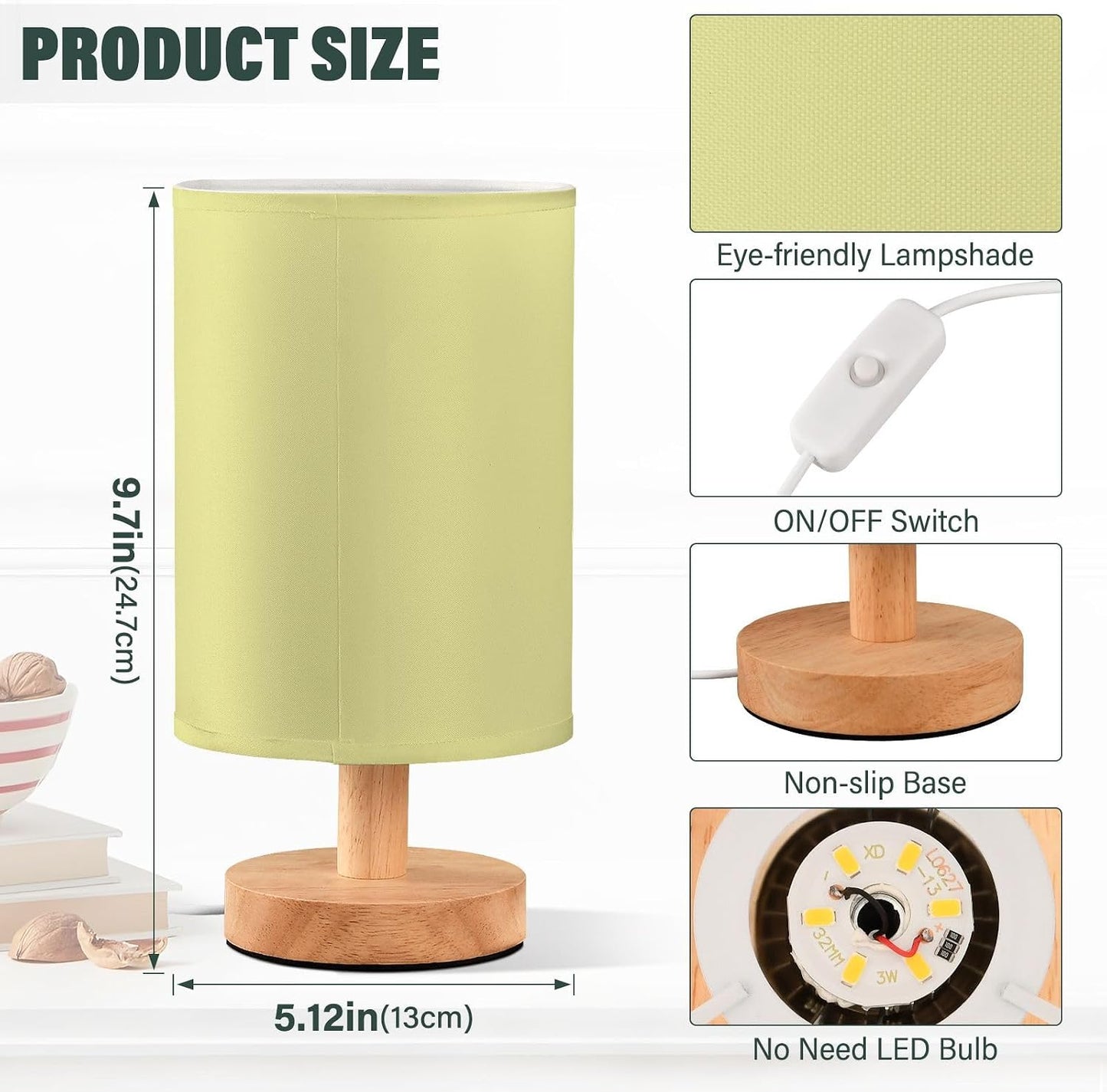 Bright Yellow Table Lamp for Bedroom Nightstand Small Lamp Bedside Lamps with LED Warm Light for Living Room Office Desk Decor