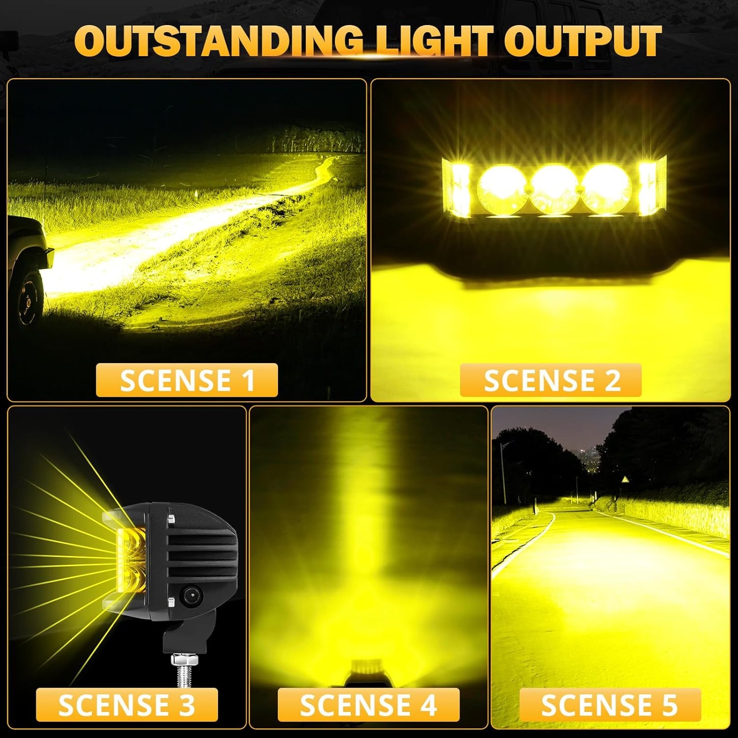 5inch 68W Amber Fog Light Side Shooter LED Bar with Golden Yellow Spot Flood Combo Beam, Waterproof Offroad Fog Light for UTV ATV Jeep Wrangler Motor Truck Boat