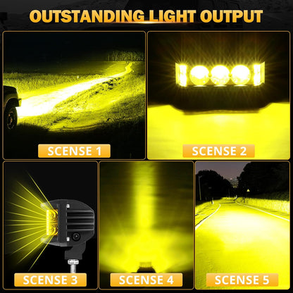 5inch 68W Amber Fog Light Side Shooter LED Bar with Golden Yellow Spot Flood Combo Beam, Waterproof Offroad Fog Light for UTV ATV Jeep Wrangler Motor Truck Boat