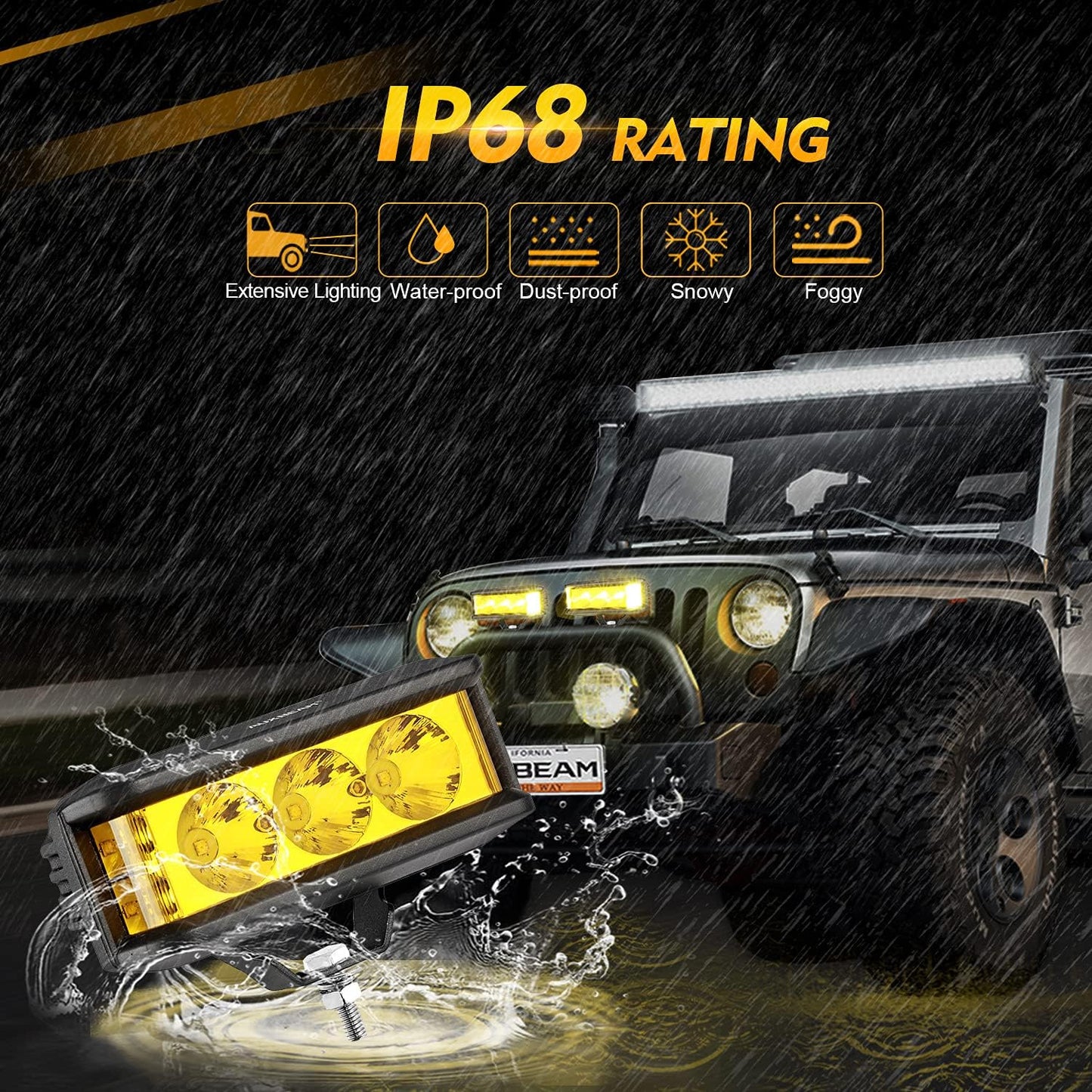 5inch 68W Amber Fog Light Side Shooter LED Bar with Golden Yellow Spot Flood Combo Beam, Waterproof Offroad Fog Light for UTV ATV Jeep Wrangler Motor Truck Boat