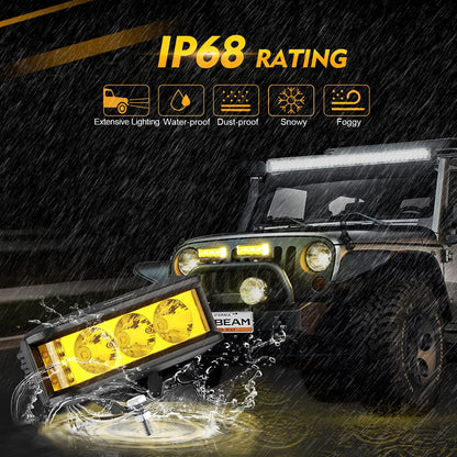 5inch 68W Amber Fog Light Side Shooter LED Bar with Golden Yellow Spot Flood Combo Beam, Waterproof Offroad Fog Light for UTV ATV Jeep Wrangler Motor Truck Boat