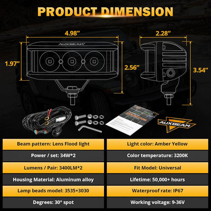 5inch 68W Amber Fog Light Side Shooter LED Bar with Golden Yellow Spot Flood Combo Beam, Waterproof Offroad Fog Light for UTV ATV Jeep Wrangler Motor Truck Boat