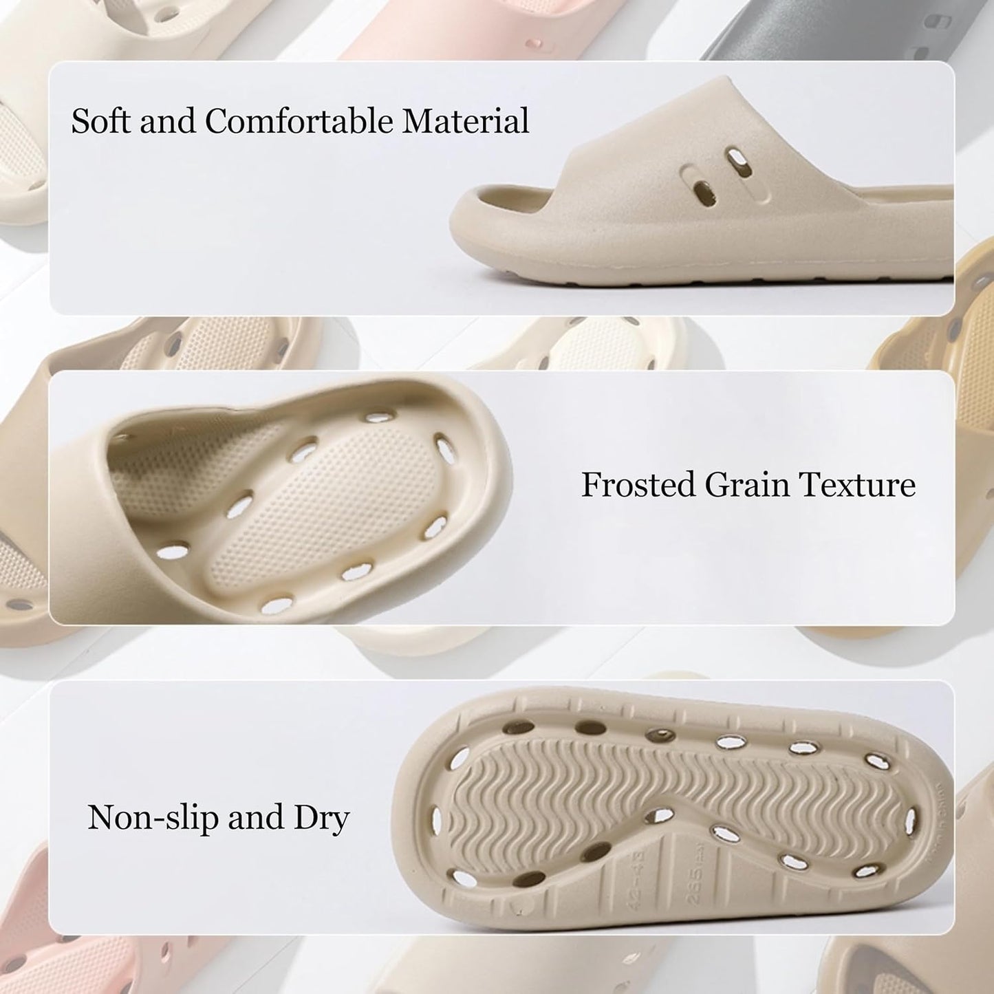 Shower Shoes for Women & Men Open Toe Drain Holes Non-slip Massage Slide Sandals Comfortable Soft Lightweight Dry Pool Swimming Beach Bathroom Slippers