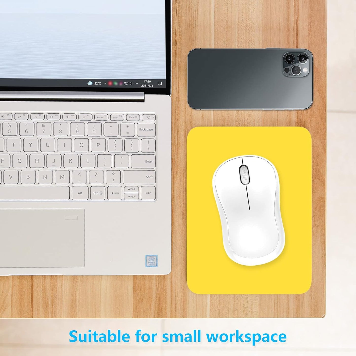 Small Mouse Pad, 6 x 8 Inch Thick Rubber Premium-Textured Non-Slip Portable & Washable Mini Mouse Mat for Women Men Wireless Laptops Keyboard Tray Gaming Work Computer Office Travel, Yellow