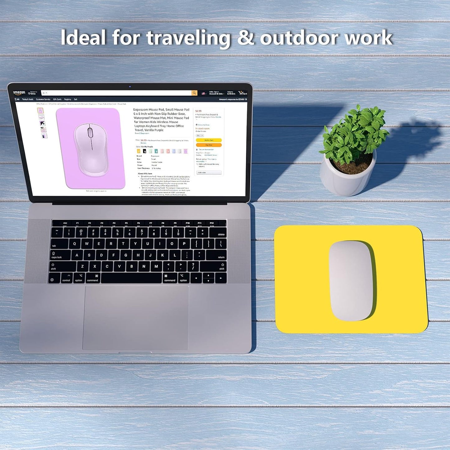 Small Mouse Pad, 6 x 8 Inch Thick Rubber Premium-Textured Non-Slip Portable & Washable Mini Mouse Mat for Women Men Wireless Laptops Keyboard Tray Gaming Work Computer Office Travel, Yellow