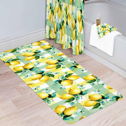Anti-Fatigue Kitchen Mats Standing Rugs Set of 1 Summer Lemon Fruit Green Leaf Non-Slip Area Runner Floor Doormat Light Yellow Green Check Washable Cushioned Carpet for Bedroom Bathroom Decor