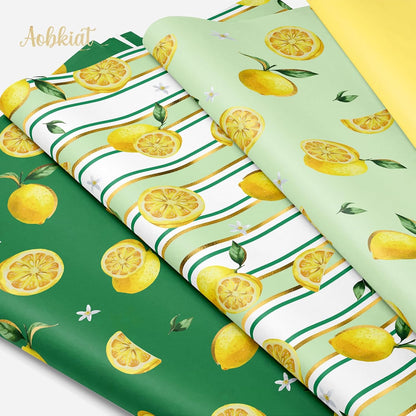 24 Sheet Lemon Tissue Paper for Gift Bag,Yellow Green Lemon Pattern | Wrapping Tissue for Spring Summer Birthday Baby Shower Party Favors,Present Packaging,20 x 15 Inch/Sheet