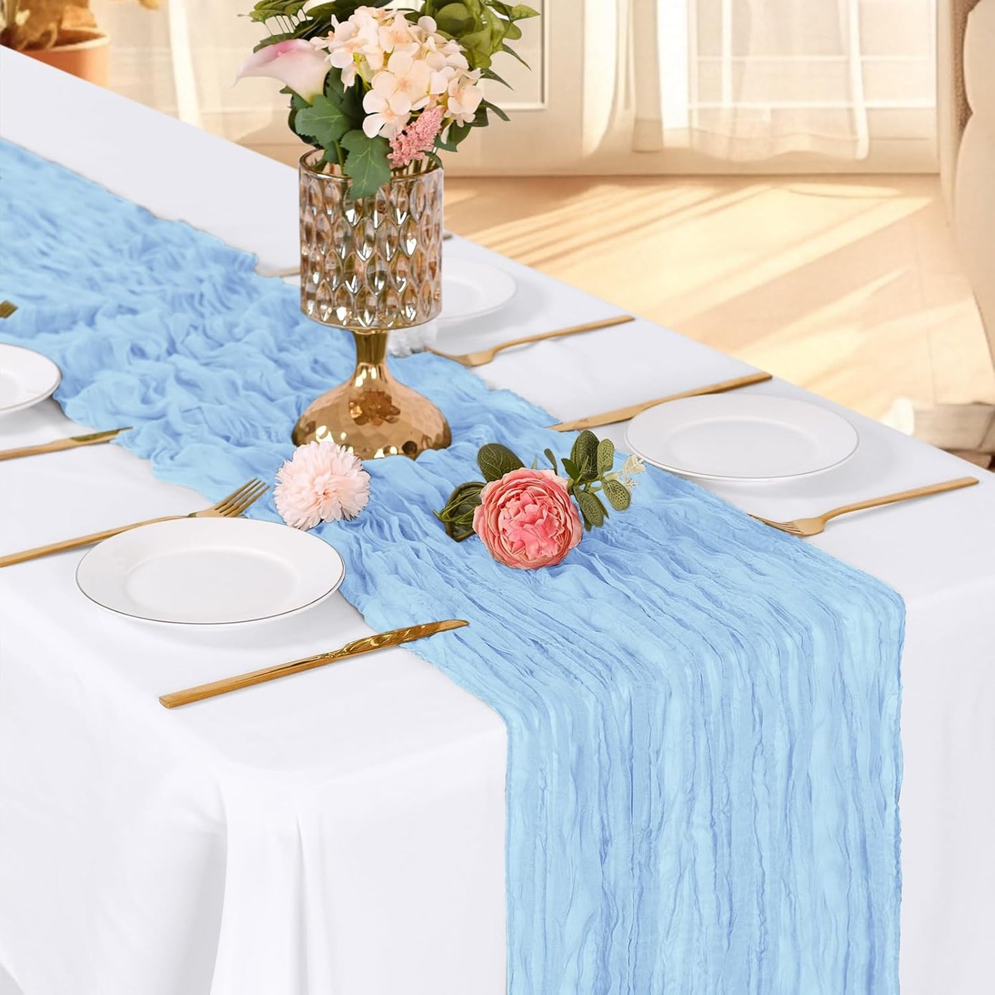 3 Pack Lemon Yellow Cheesecloth Table Runner, 17 x 108 Inch, Gauze Cheese Cloth Table Runner Rustic Sheer Runner for Wedding Birthday Party Baby Shower Table Decor(Lemon Yellow)