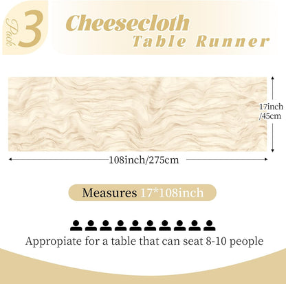 3 Pack Lemon Yellow Cheesecloth Table Runner, 17 x 108 Inch, Gauze Cheese Cloth Table Runner Rustic Sheer Runner for Wedding Birthday Party Baby Shower Table Decor(Lemon Yellow)