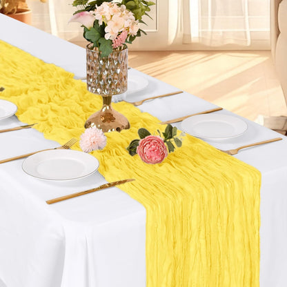 3 Pack Lemon Yellow Cheesecloth Table Runner, 17 x 108 Inch, Gauze Cheese Cloth Table Runner Rustic Sheer Runner for Wedding Birthday Party Baby Shower Table Decor(Lemon Yellow)