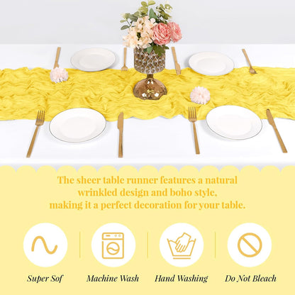3 Pack Lemon Yellow Cheesecloth Table Runner, 17 x 108 Inch, Gauze Cheese Cloth Table Runner Rustic Sheer Runner for Wedding Birthday Party Baby Shower Table Decor(Lemon Yellow)
