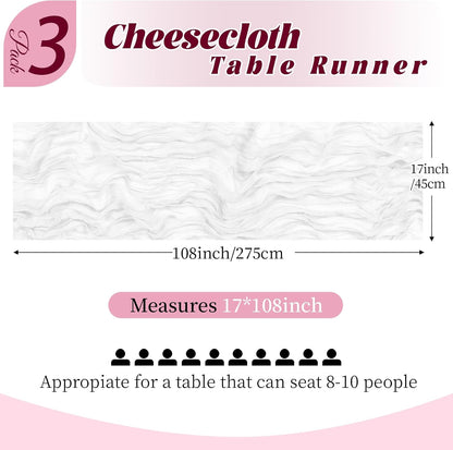 3 Pack Lemon Yellow Cheesecloth Table Runner, 17 x 108 Inch, Gauze Cheese Cloth Table Runner Rustic Sheer Runner for Wedding Birthday Party Baby Shower Table Decor(Lemon Yellow)