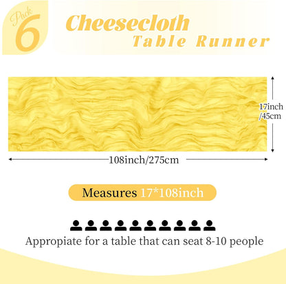 3 Pack Lemon Yellow Cheesecloth Table Runner, 17 x 108 Inch, Gauze Cheese Cloth Table Runner Rustic Sheer Runner for Wedding Birthday Party Baby Shower Table Decor(Lemon Yellow)