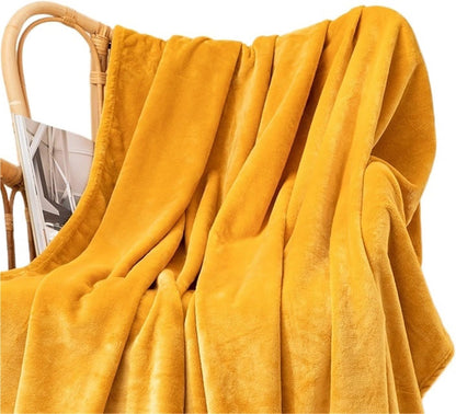 Throw Blanket Fleece Flannel Blankets for Beds Solid Soft Warm Bedspread Sofa Cover Faux Fur Cozy Fuzzy Plaid Blanket for Home(Yellow,70x100cm)