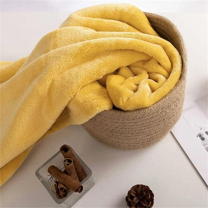 Throw Blanket Fleece Flannel Blankets for Beds Solid Soft Warm Bedspread Sofa Cover Faux Fur Cozy Fuzzy Plaid Blanket for Home(Yellow,70x100cm)