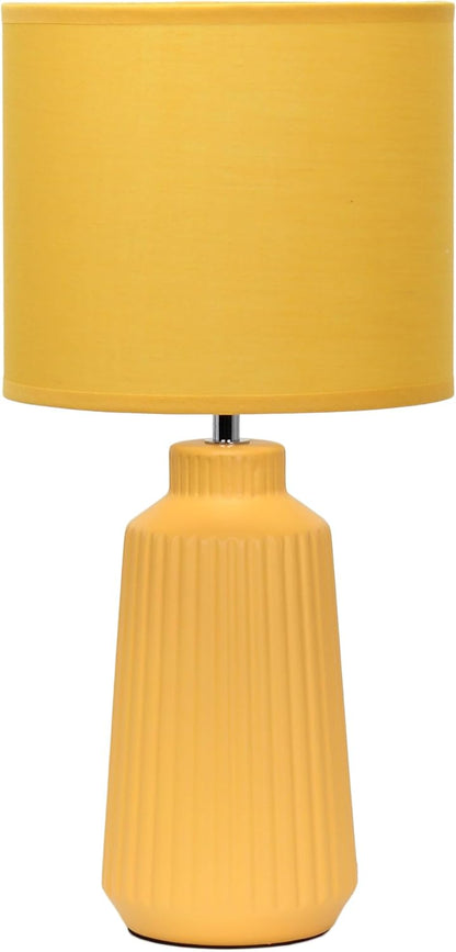 LT1169-YLW 15.94" Glow & Flow Minimalist Grooved Ceramic Table Lamp, Monochromatic Fabric Shade, Textured Accent Lighting, for Bedroom, Office, Living Room, Yellow
