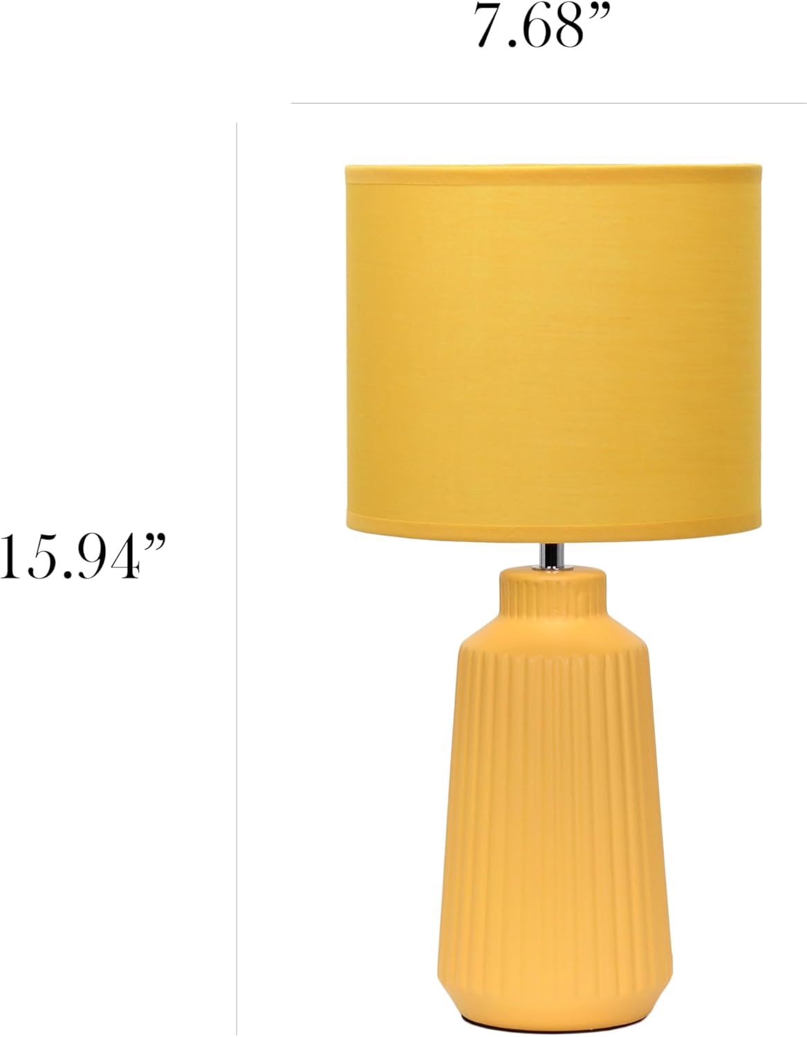 LT1169-YLW 15.94" Glow & Flow Minimalist Grooved Ceramic Table Lamp, Monochromatic Fabric Shade, Textured Accent Lighting, for Bedroom, Office, Living Room, Yellow