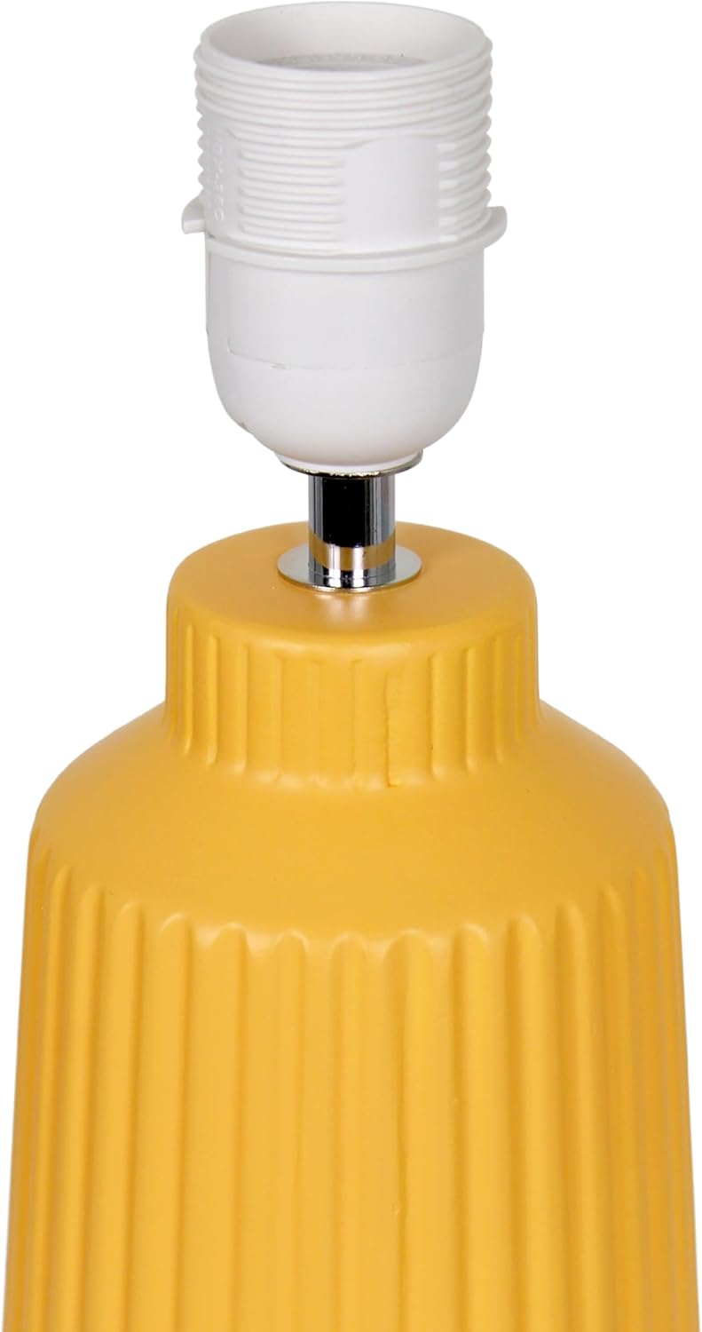 LT1169-YLW 15.94" Glow & Flow Minimalist Grooved Ceramic Table Lamp, Monochromatic Fabric Shade, Textured Accent Lighting, for Bedroom, Office, Living Room, Yellow